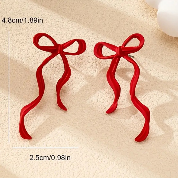 Elegant Red Bow Earrings - Picture 5 of 7